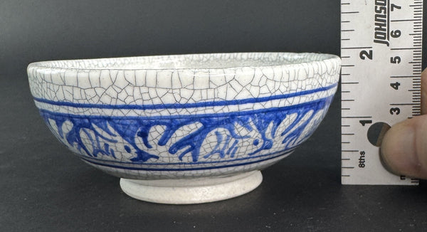 Antique Signed Dedham Pottery Rabbit Crackle Glaze 4.5" Bowl Good Mark