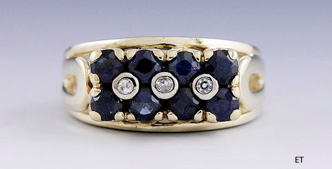 Stunning 14k Yellow Gold Blue Sapphire & Diamond Ring Size 5.75