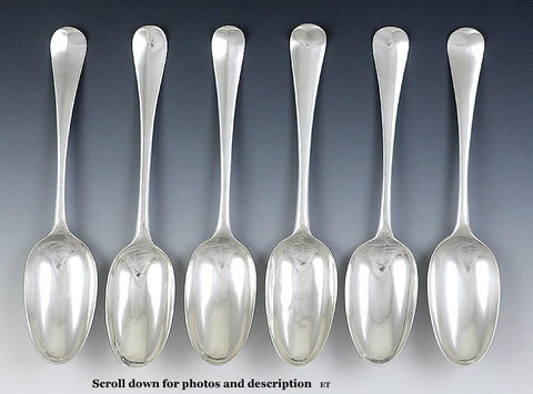 6 Antique English 1700's Georgian Sterling Silver Hanoverian Serving Spoons