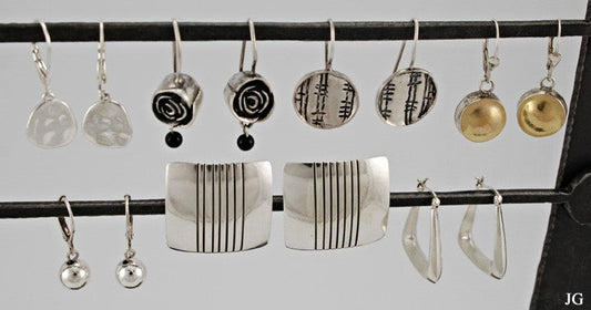 7 Pairs Sterling Silver Plated Earrings Pierced and Clip Rose Ball Geometric