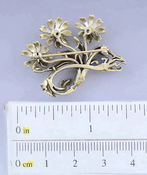 Lovely 14k Gold Pearl Art Nouveau Style Floral Pin / Brooch