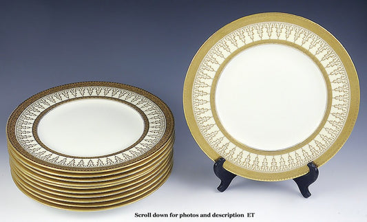 Superb Set 11 1900-1930 Cauldon Tiffany Co Gilded 10 1/2" Dinner Plates