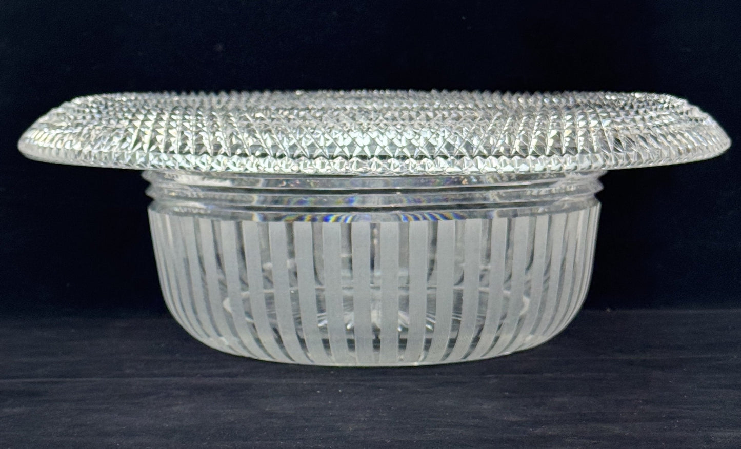 Fab American Brilliant Period Cut Glass 15" Wide Rim Vertical Stripe Bowl