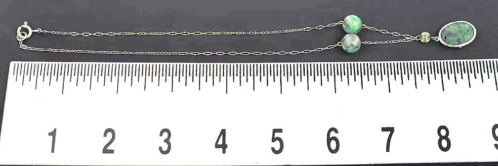 Sweet Vintage Sterling Silver/14k Gold/Green Jasper Chalcedony Necklace China