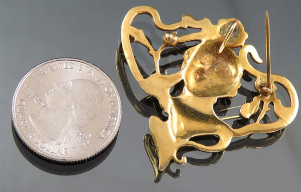 Elegant 14k Gold Art Nouveau Style Woman Pin / Brooch