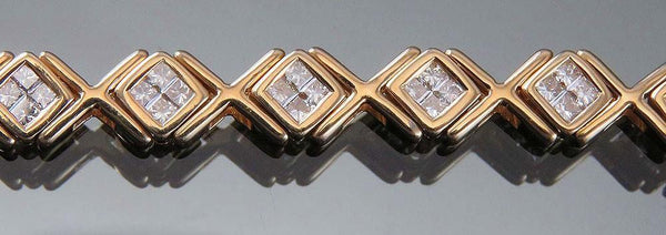 Nice Modern 14k Gold & 2ct Diamond X And O Link Bracelet