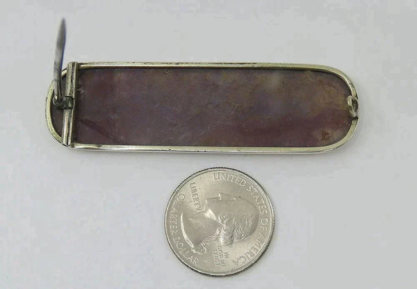 Antique Scottish Sterling Silver Translucent Agate Oval Cloak Kilt Pin Brooch