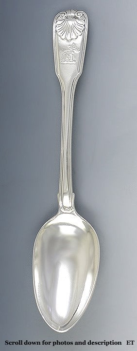 Antique 1823 Georgian English Sterling Silver Fiddle Shell Serving Spoon 8 7/8"