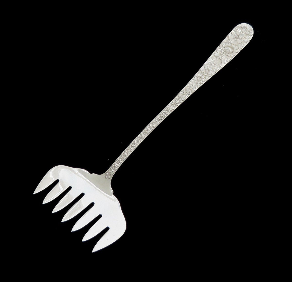 Great S. Kirk Son Repousse Sterling Silver Sardine Serving Fork 7 5/8 Inches