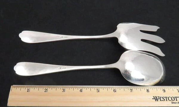 Elegant Blanchard Lotus Handwrought Sterling Silver Salad Serving Set