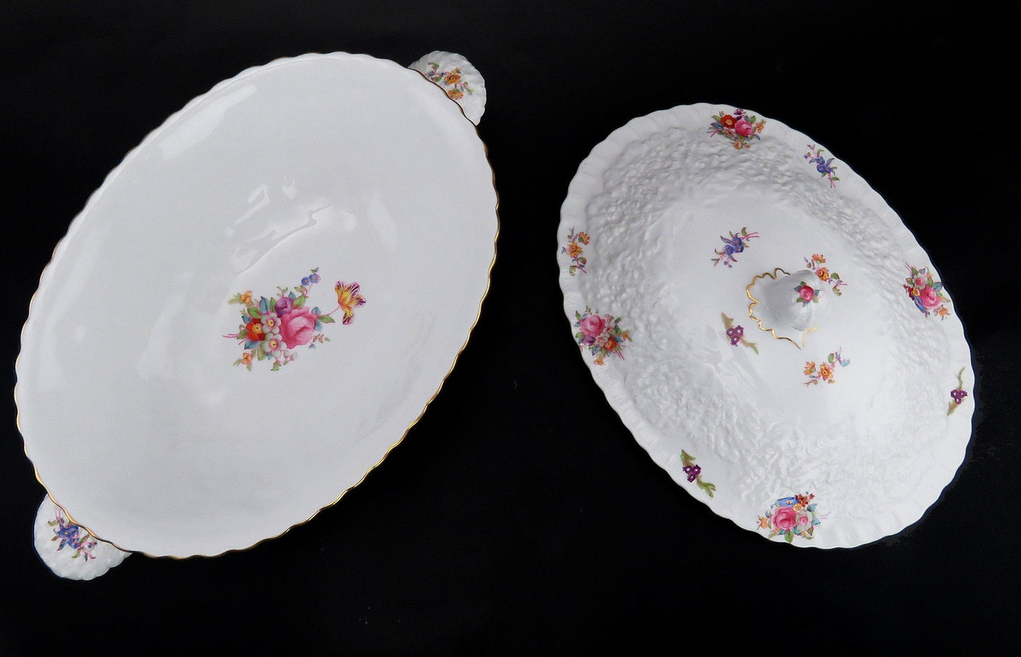 Rare Copeland Spode Dresden Rose Savoy English Porcelain Covered Entrée Dish