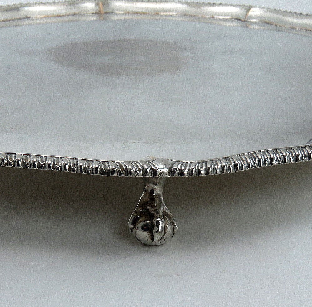 Impressive c1760s Old Sheffield Fused Plate Round Claw Foot Tray Large Size