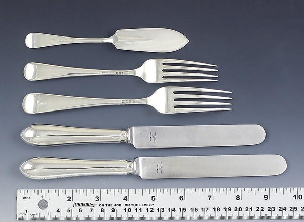 86pc English Sterling Silver Hanoverian Style Rat Tail Flatware Set