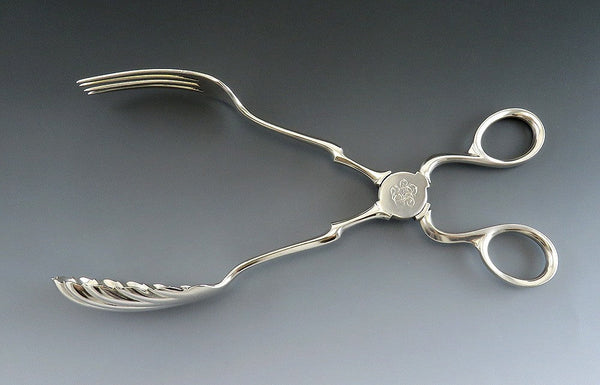 Rare Antique c1830 American Coin 900 Silver Convertible Tongs & Pair Servers