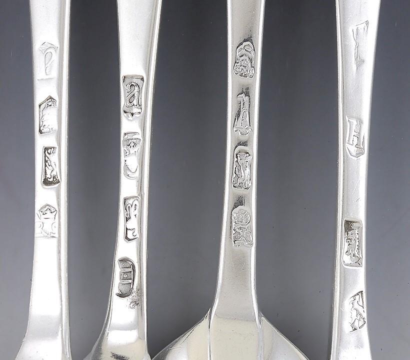 Superb Assembled Set of 10 English 1700s Georgian Sterling Silver Place Spoons
