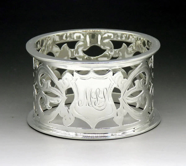 Antique 1909 English Sterling Silver Openwork Pierced Wide Napkin Ring