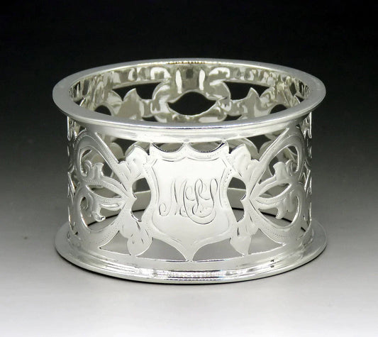 Antique 1909 English Sterling Silver Openwork Pierced Wide Napkin Ring