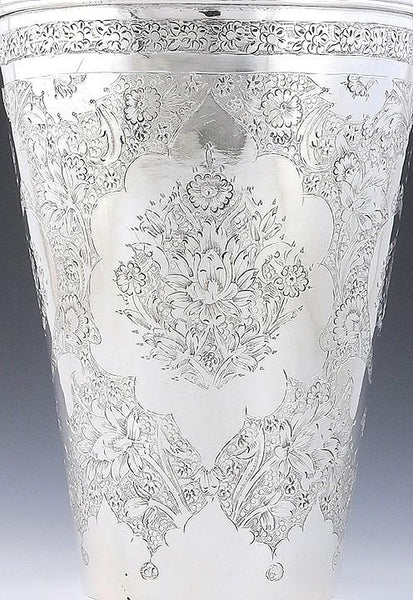 4 Antique c1920 Persian 850-900 Silver Heavy Weight Hand Engraved Beaker Cups