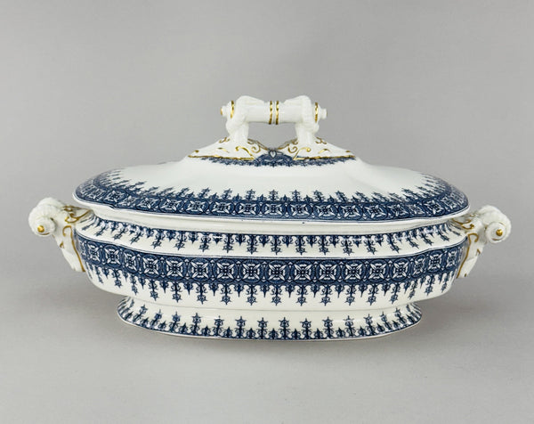 Antique Royal Worcester Oval Covered Serving Bowl With Ram's Heads 1890