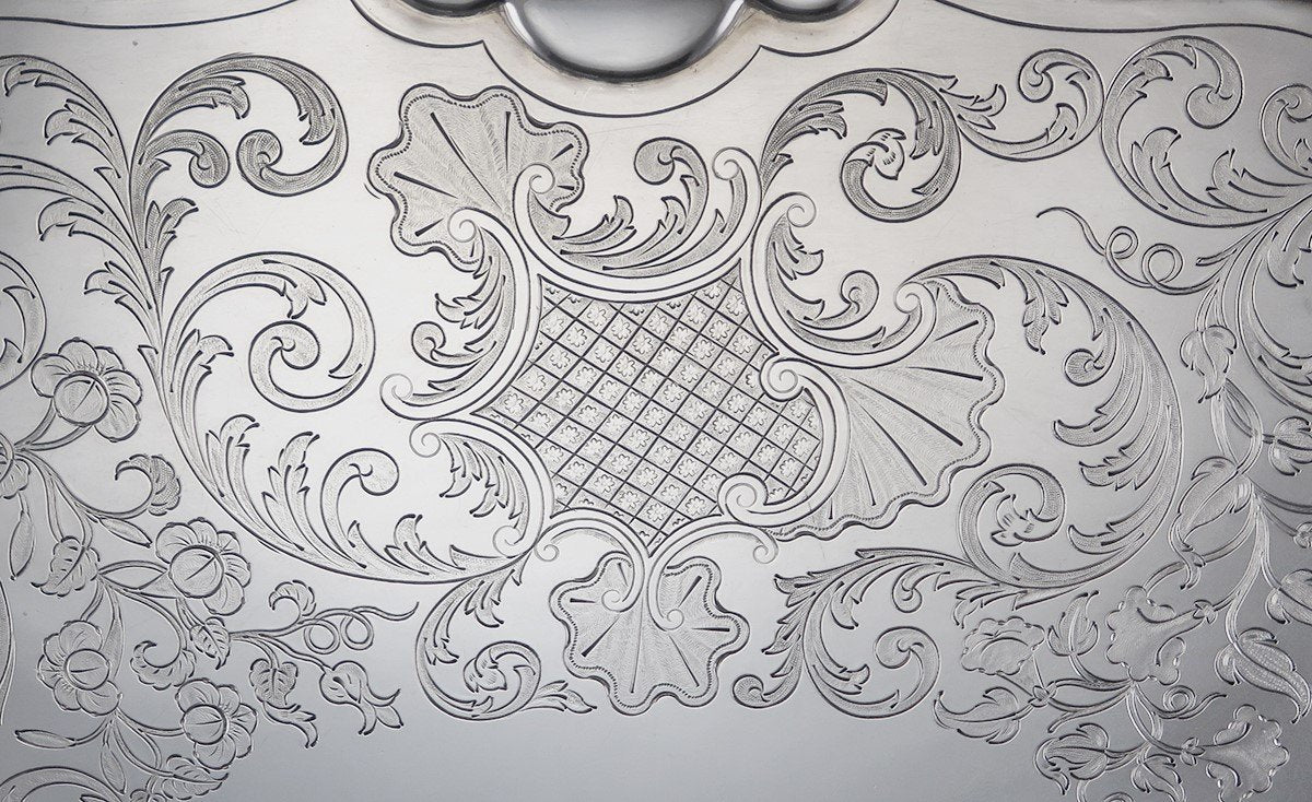 Antique c1820 English Regency Silver Tray w/ Custom Wooden Table