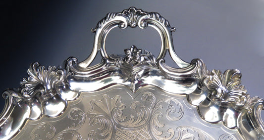 Antique c1820 English Regency Silver Tray w/ Custom Wooden Table