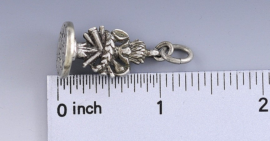 Antique Turkish Silver Engraved Trumpet & Flame Fob Seal Charm