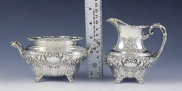 3pc Ornate Gorham Sterling Silver Demitasse Tea Coffee Set c1900