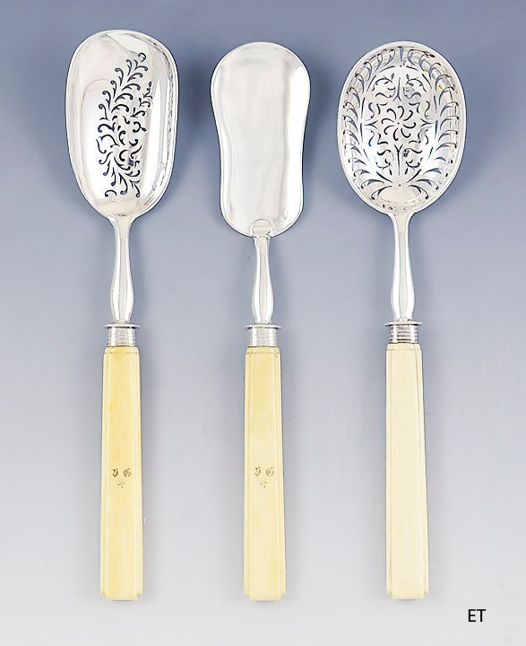 Antique 19th Century French 950 Sterling Silver Pierced Serving Pieces Spoons