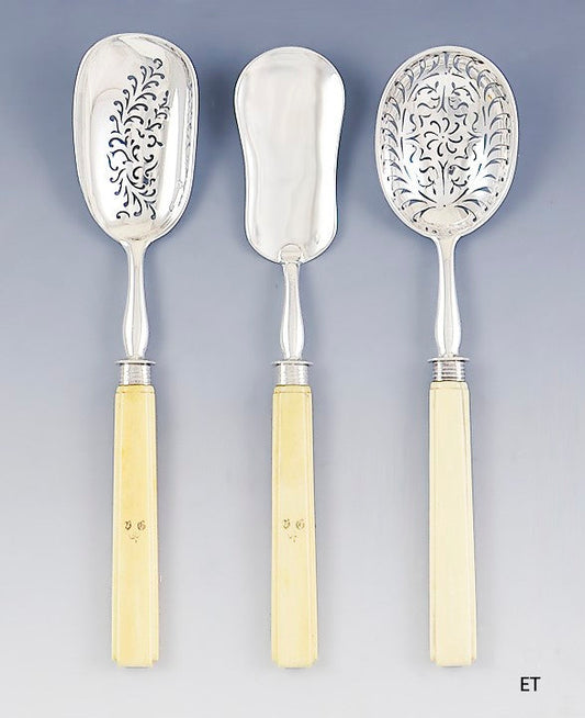 Antique 19th Century French 950 Sterling Silver Pierced Serving Pieces Spoons