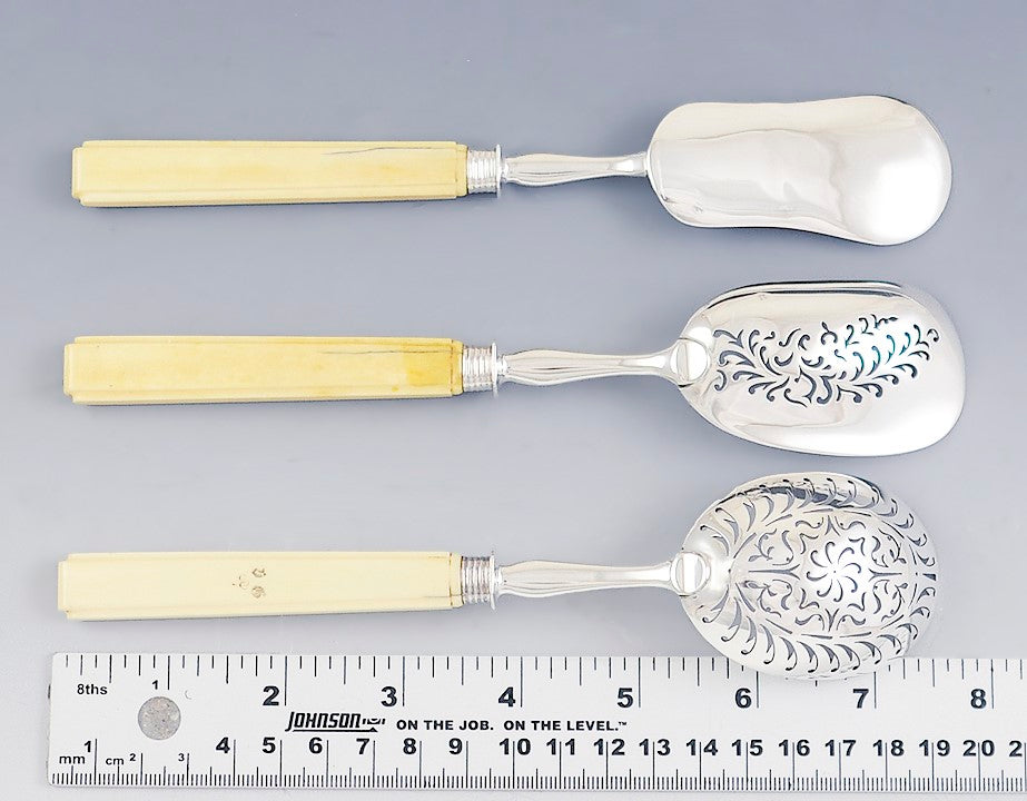 Antique 19th Century French 950 Sterling Silver Pierced Serving Pieces Spoons