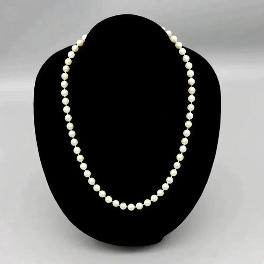 Vintage 7.2mm Pearl Necklace Individually Knotted 14K Gold Filigree Clasp
