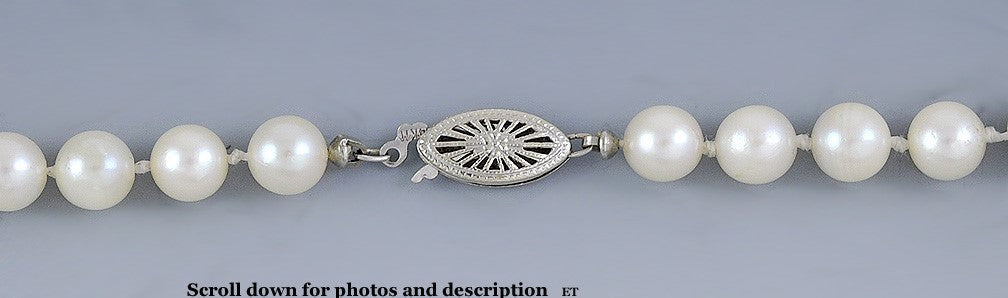 Fine Individually Knotted Strand of Pearls w/ 14K Filigree Clasp Necklace