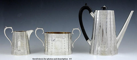 1875 3 pc. English Sterling Silver Tea Set - Coffee Pot Creamer Sugar Bowl