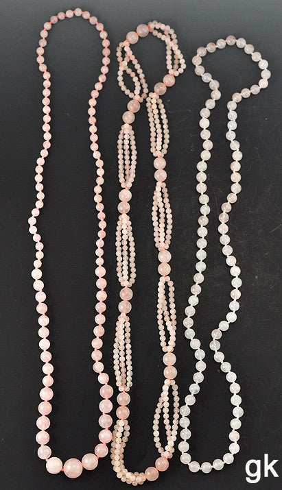 3 Genuine Rose Quartz Beaded Necklaces Lovely Color and Designs