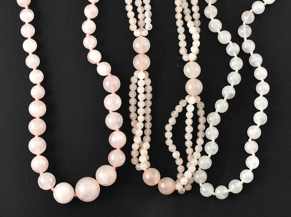 3 Genuine Rose Quartz Beaded Necklaces Lovely Color and Designs