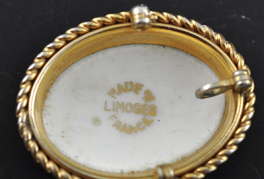 3 Pins Gold Filled and Sterling Silver Frames Cameos and Limoges Medallion