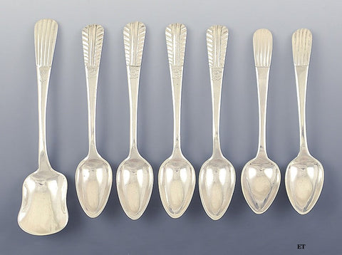 7 Antique c1860 Portuguese Silver Coffee Tea Dessert Spoons Sugar Shovel