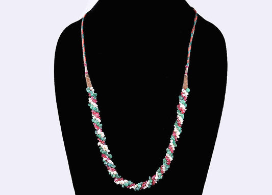 Bright Vintage 1920s/1930s Twisted Woven Emerald/Ruby/Pearl Necklace, India?