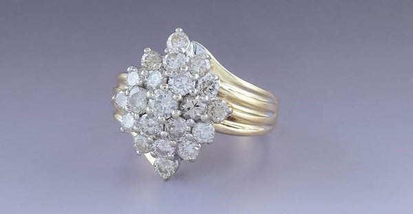 Fabulous 14k Yellow Gold ~1.75ct Diamond Cluster Ring Size 6.5