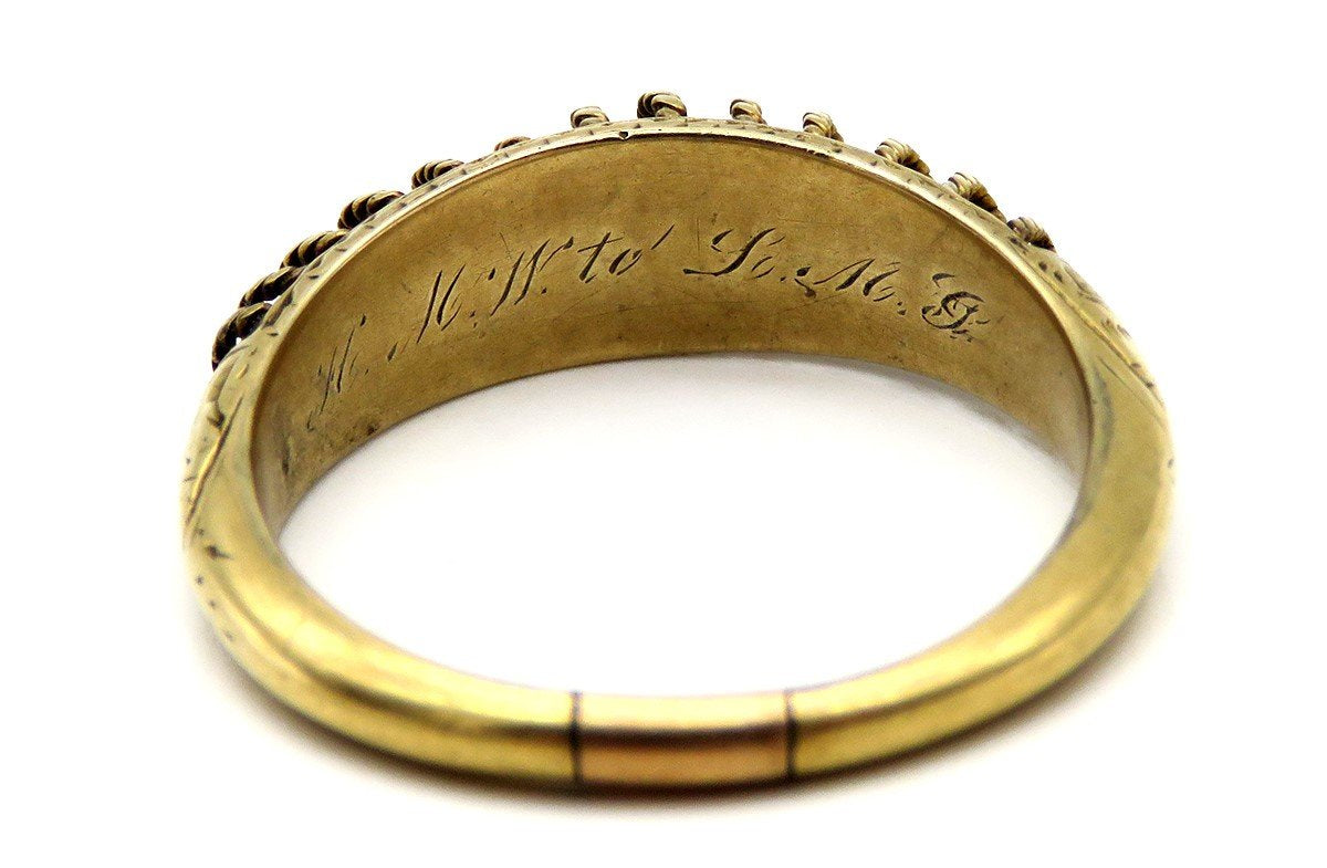 Superb c1830s American Victorian 10k Yellow Gold Dome Filigree Memorial Ring
