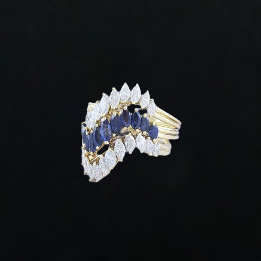 Superb set 3 Stackable 18k Gold 2ct Diamond & 1ct Sapphire Stackable Rings