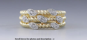 Stunning 14K Yellow Gold Band Rope Twist Diamond Ring Size 6.5