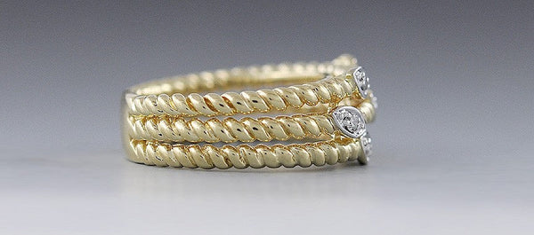 Stunning 14K Yellow Gold Band Rope Twist Diamond Ring Size 6.5