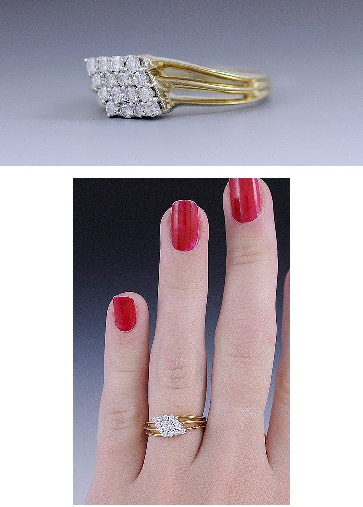 Vibrant Brilliant 14k Yellow Gold Diamond Cluster Ring Size 6.25