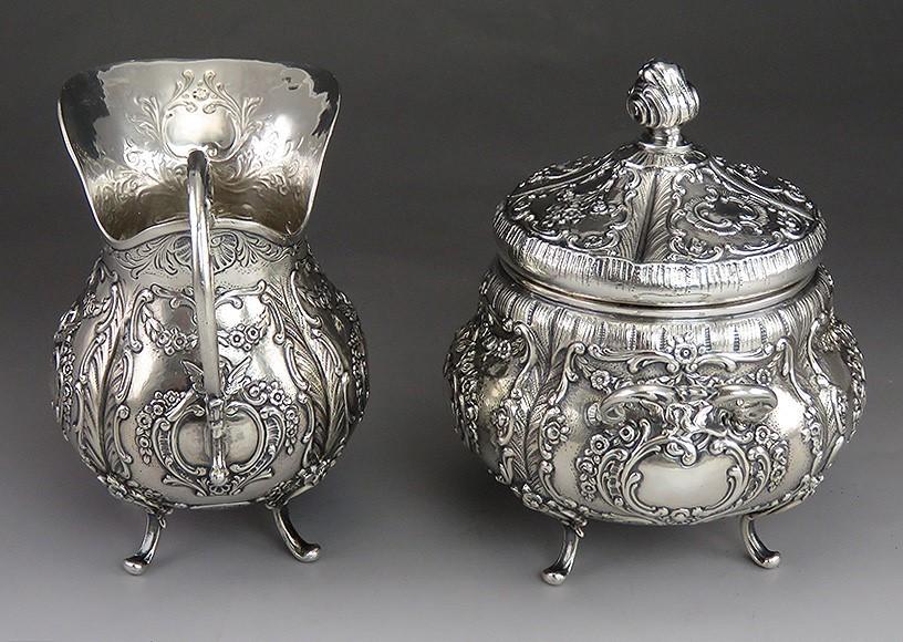 Vintage 1943 Finnish Silver Victorian Style Creamer & Covered Sugar Bowl