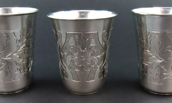 3 Beautiful 1881/2 Russian 875 Silver Classic Vodka Cups No Monos 2 1/4" Tall