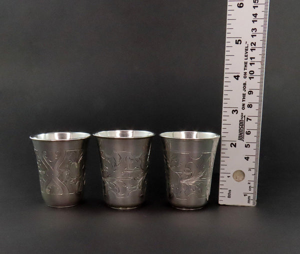 3 Beautiful 1881/2 Russian 875 Silver Classic Vodka Cups No Monos 2 1/4" Tall