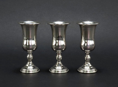 3 Lovely Russian Silver Classical Form Kiddush Cups Hand Engraved No Monos