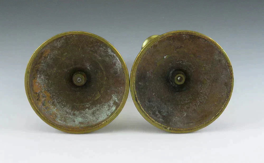 Antique 19th Century European Cast Brass Miniature Taper Candlestick Holders 4"