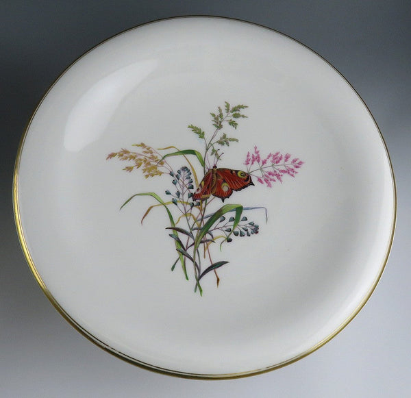 Pair Antique c1870s Copeland England Cake Stands Compotes Butterfly Wild Grasses